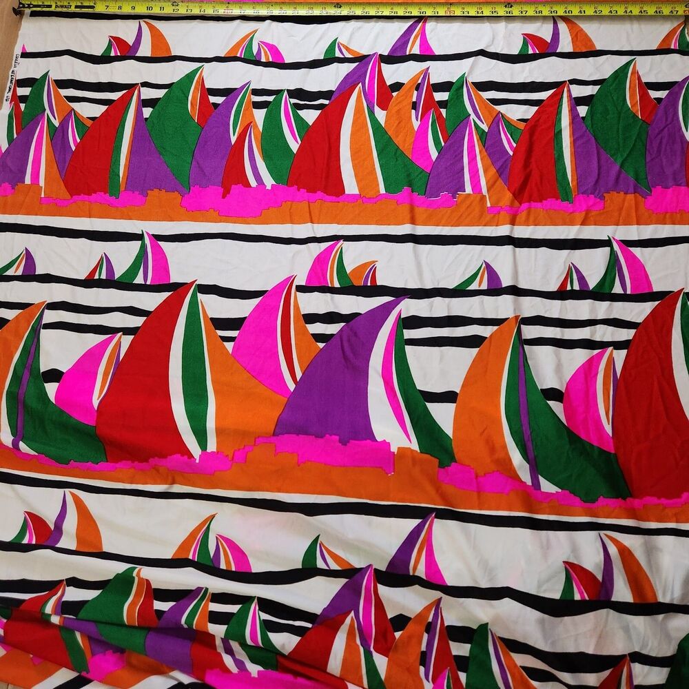 Couleur Int'l VTG Retro Raw Poly Fabric Colorful Sailboats 3-1/8 YD 48" x 110"